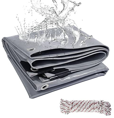 Lona Impermeable Exterior 3x6m, 440 g/m² Lona de Protección Toldo Reforzado PVC con Ojales, Duradera Resistente a Los Rayos UV Desgarros, Multiusos para Terrazas Muebles Jardín Piscina Coche Gris