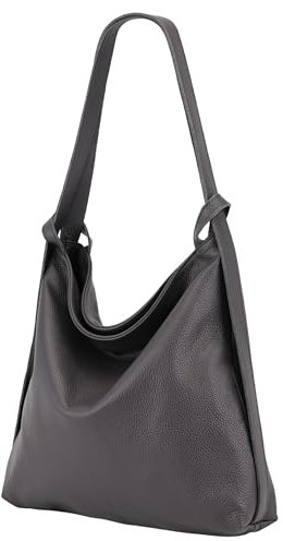 SH Leder 2in1 Handtasche Rucksack Damen Schultertasche DayPack CityRucksack aus Echt genarbt Leder (B 37cm x H 35cm) Rica G699 (Dunkelgrau)