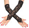 Wisafory Fingerlose Handschuhe Spitze Brauthandschuhe Schwarz Lang Hochzeitshandschuhe mit Fingerschlaufe und Strass Abendhandschuhe Ellbogenlange Tanzhandschuhe Armstulpen für Hochzeit