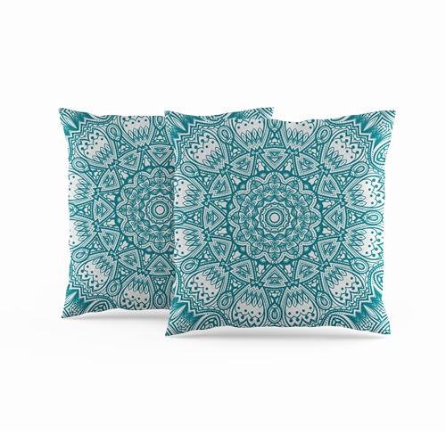 ggaimwf Marokkanische Kissenbezüge 50x50cm Türkis Ethnische Boho-Kissen Indischer Stil Abstrakt Mandala Arabeske Meditation Hippie Modern Kissenhülle werfen für Sofa Wohnzimmer Kissenbezug 2er-Set