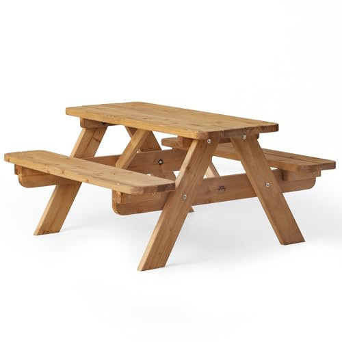 Amata Classic Design Kinder Picknicktisch Mini UNGURS Collection - Wetterfester Picknicktisch aus Holz für draußen, kindersicheres Design - Perfekt für Garten und Terrasse (Braun)