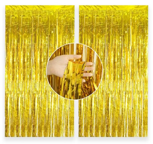SparkL 2 Vorhänge mit Goldenen Pailletten-Fransen | Großer Vorhang mit 2 Metern Höhe | Einstellbare Größe und einfache Montage | Deko für Party, Geburtstag, Hochzeit, Neujahr, JGA | OriginalCorner