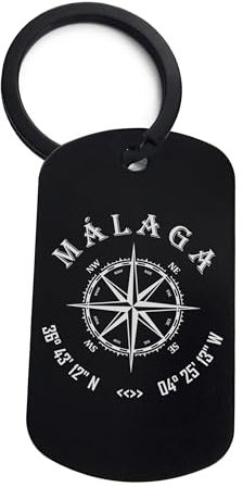 Lauthings Malaga Spanien Koordinaten Reise Stadt Schlüsselanhänger Schlüsselanhänger Pin Stahl Dog Tag Schlüsselhalter, Schwarz , One size