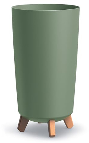 DIKEL Gracia Pot de Fleurs Rond sur Pieds - Pot de Fleurs pour intérieur et extérieur - Jardinière - Pot de Fleurs pour Balcon - Pot décoratif - DGTL240 + Argile expansée 1l - 195x195x365mm - Vert