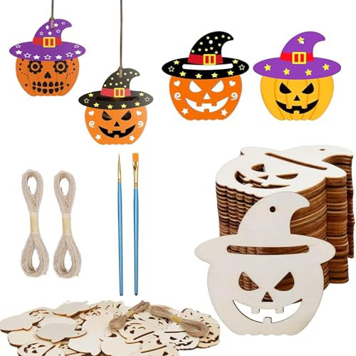 40 Pcs DIY Kürbis Bastelset, Halloween kürbis bastelset, Kürbis Bastelset, Herbst Basteln Kinder,mit Pinsel Und Hanfseil, Für Kinder Zum Anmalen Und Dekorieren