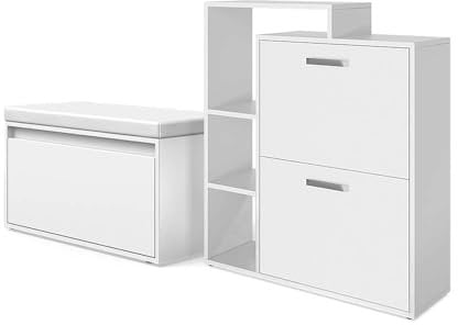 Vicco Schuhkipper Orlando, Schuhregal, Weiß, 2 Teile, mit Sitzbank