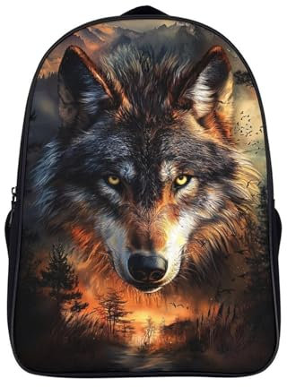 KWFYBEHZ Rucksäcke Wolf Rucksack Kinder Schulrucksack Wild Tier Schultasche 3D Gedruckte Grund- Und Mittelschüler Schulranzen 16inch