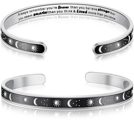 Yifnny Inspirationsarmband, Graviertes Edelstahlarmband Verstellbares Armband Sonne und Mond Armband Schmuck Ladies Friendship Geschenk