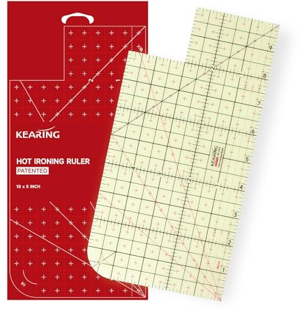KEARING 5x10 Hot Hem Ruler - 2R Round Corner Heat Resistant Ironing | Heat-resistant 5x10 ironing ruler. Includes 2R round corner, 30/45/60 degree angles and multi seam allowance lines