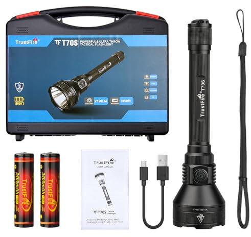 TrustFire T70S Linternas Led Alta Potencia 2350 Lúmenes, Profesional, IPX8, 1050 Metros Linterna de Rifle Largo Alcance, Linterna Caza Profesional Largo Alcance Pesca, Caza, Camping