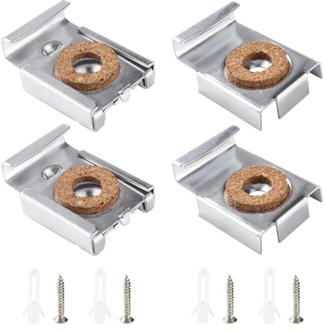 VooGenzek 1 Set (4 Pezzi) Clip Specchio Set, Clip Specchio a Molla Gancio Specchio, Fissaggio a Parete in Vetro a Specchio Senza Cornice, con Tasselli e Viti, per il Montaggio di Specchi, Argento