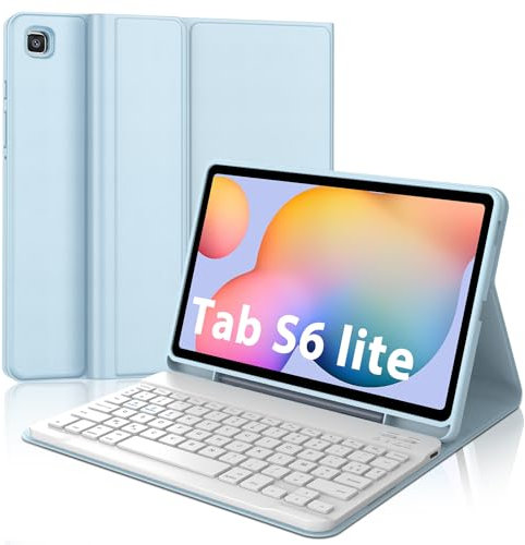 SENGBIRCH Coque Clavier pour Samsung Galaxy Tab S6 Lite 10,4 2024 - AZERTY Français Clavier Détachable sans Fil Bluetooth, Étui pour Galaxy Tab S6 Lite 10,4, Blu Chair