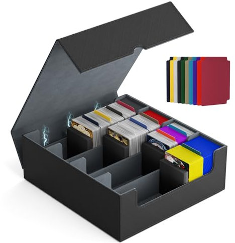 Trading Card Storage Box Holds 2800+ Cards, PU Leather Quartuple MTG Deck Box Magnetic Closure with 4 Stoppers for MTG, TCG, Yugioh, Magic the Gathering Commander Cards, Playing Card Case