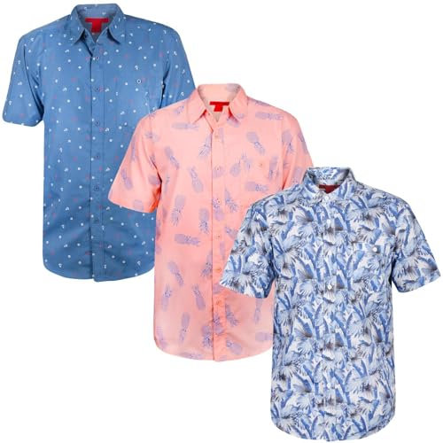 True Face 3Pack Men's Hawaiian Shirts – Summer Beach Short Sleeve Slim Fit Button-Down, Palm Tree & Floral Print Casual Shirts Set 2 XL