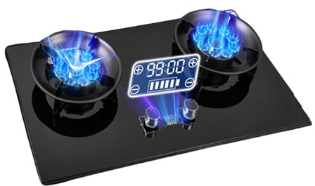 Gasherd Mit 2 Brennern, 8,0 KW Camping-Gaskocher, Küchen-Arbeitsplattenherd, Mit Flammendurchschlagschutz Und Timer, LPG/Erdgas-Kit(LPG)