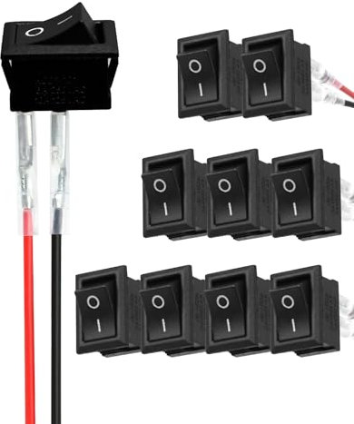 Yuio 10 Pezzi 2 Pin Mini Interruttore a Bilanciere, KCD1-101 SPST Interruttore a Pulsante 10A/125V 6A/250V, Interruttore Barca con Cablaggio Per Auto Barca Elettrodomestici(Nero)