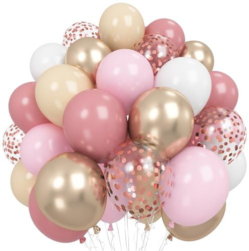 Froova Dusty Pink Palloons 12 Inch Blush Light Pink Beige Nude Apricot Champagne Gold Metallic Latex Party Balloon Rose Gold Confetti Balloons for Women Boho Birthday Baby Bridal Shower Party Decor
