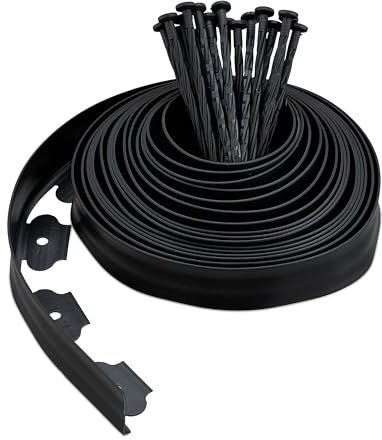 Relaxdays Rasenkante 10 m, H: 5 cm, 30 Erdanker, Beeteinfassung & Wegumrandung, Flexibles Rasenband, Kunststoff, schwarz