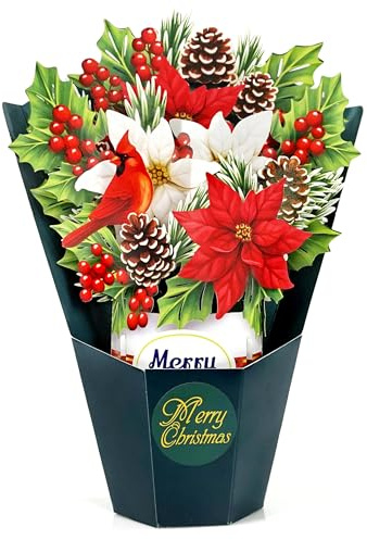 CUTPOPUP Bouquet di stelle di Natale 3D Biglietti Natale 2025, Biglietti Auguri Natale, Biglietti Auguri Natalizi, Biglietto Natale, Christmas Cards, Xmas Cards (Poisettia Bouquet MD) US8-77.MDIT