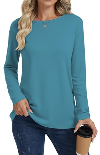 Cuptacc Langarmshirt Damen Rundhals Basic Pullover Elegant Locker Herbst | Dünn,Vielseitig,Einfarbig,Luftige,Casual,Bequem,Elastisch,Lässig,Alltag,Hause,Büro,Date