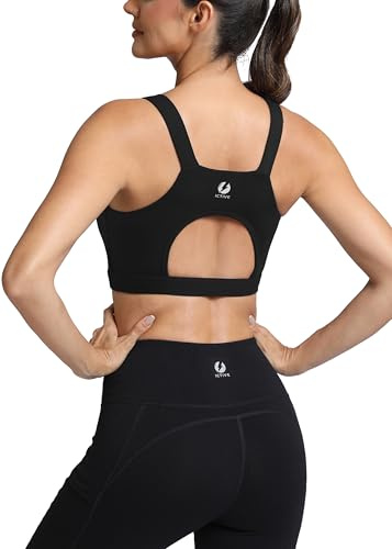 ICTIVE Sports Bras for Women High Support High Impact Bust Push up Racerback Workout Running Bra, Black, M