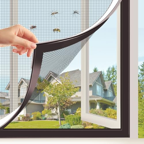 BITOYO Mosquitera Magnetica para Ventanas Mosquiteras Ventanas Ajustable hasta 120x130cm, Mosquitera Iman Ventana Fácil Instalación sin Taladrar, Marco Blanco y Malla de Fibra de Vidrio Gris