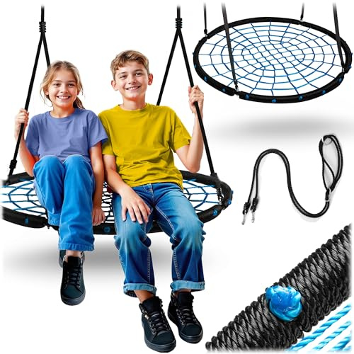 Neo-Sport Altalena a nido per esterni, 100 cm, con struttura, carico massimo 150 kg, impermeabile, rotonda, colore nero, blu