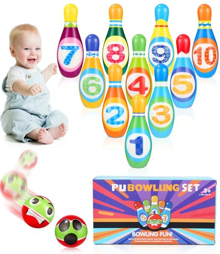 12 Stück Bowling Set, Bowling Set Kinder, inklusive Bowling und Tragetasche, Dosenwerfen Spielzeug, Mini Drin und Draußen Spielzeug, ab 2 3 4 5 6 Jahre, Junge Mädchen, Outdoor Spiele für Kinder