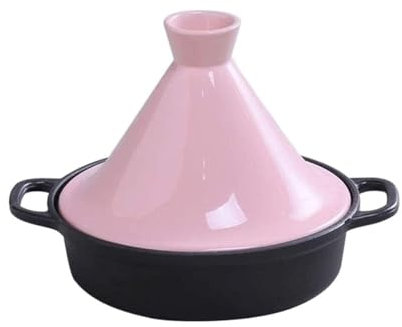 Clay Ceramic Casserole Pot with Cast Iron Base & Stoneware Funnel Lid, 10.2 for All Hob Types – Pink Stewing & Cooking Pot