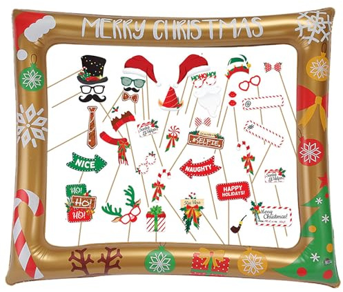 KiKiHong 38 Stück Fotobox Accessoires Weihnachten mit Weihnachten Aufblasbare Fotorahmen Weihnachtsfeier Deko Weihnachts Accessoires für Weihnachtsparty Deko