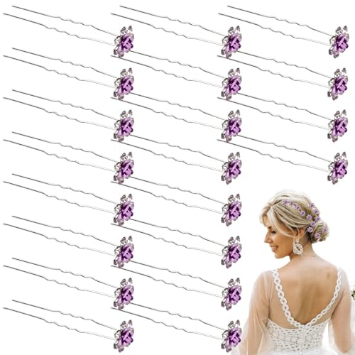 20 Pinzas de Pelo con Flores de Strass, Elegantes Accesorios de Novia, Horquillas Moradas para Mujeres y Niñas, Boda, Fiesta, Uso Diario