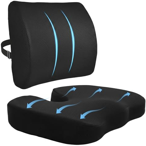 Caossuixin Car Seat Cushion & Lumbar Support Pillow, Desk Chair Cushion | Memory Foam Back Support for Office Chair,Home with Adjustable Strap Washable Cover for Sciatica Coccyx,Tailbone Pain Relief