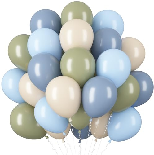 Luftballons Blau Grün,60 Stück Hellblau Beige Luftballons Geburtstag,12 Zoll Blau Latex Helium ballons,Partyballon für Hochzeit,Geburtstag,Brautparty,Graduierung,Partydeko