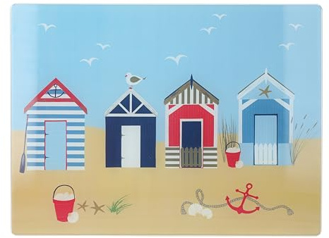 Creative Tops Coastal Glass Work Surface Protector, Multi-Functional Toughened Glass Chopping Board, Seaside Design Serving Board, 44 x 34cm