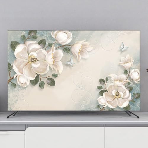 HSTANGKY Staubschutzhülle Für Fernseher Für Den Innenbereich Staubschutzhülle Mit Blumendruck Für LED/LCD Fernseher Und Monitore Dekorative Stoffhülle-flower1||45-48inch