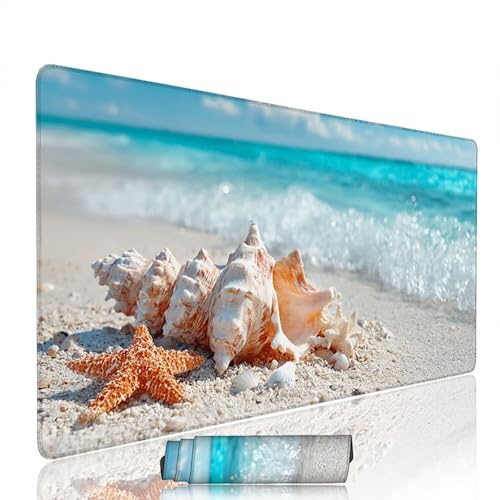 Tapis de Souris Plage sous Main Bureau Tapis de Souris Gaming XXL 1400x600x3mm Mouse Pad Caoutchouc Conque Grand sous Main Gamer Accessoires PC Imperméable, pour Clavier Ordinateur Portable w-10452