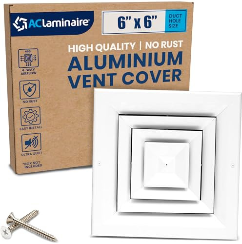 Lüftungsschlitzabdeckung, 15,2 x 15,2 cm (Kanalöffnung) – 4-Wege-extrudierter Aluminiumkern Luftzufuhr HVAC Deckendiffusor – AC & Deckenregister Entlüftungsabdeckung für HVAC-Grills
