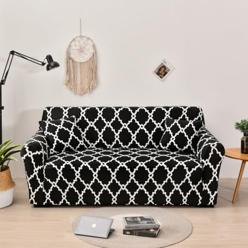 Sofa Überzug 3 Sitzer Schwarz Weiß Hohe Elastizität Moderne Rutschfester Sofaüberzug,Waschbarer Sofa Husse,Universeller Sofabezüge,Strapazierfähig Und Pflegeleicht