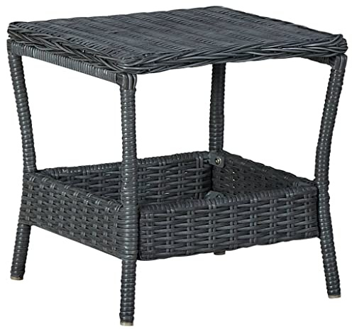 IBUQDDV Gartentisch Dunkelgrau 45x45x46,5 cm Poly Rattan Outdoor Tisch Modern Rund Teetisch Leicht Robust Stahlrahmen