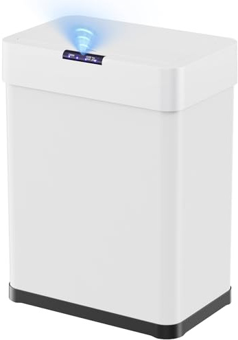 Clevich Poubelle avec capteur, poubelle de cuisine, 50 l, blanc | Couvercle électrique à fermeture douce, élimination sans contact, poubelle avec anneau de serrage pour sac poubelle
