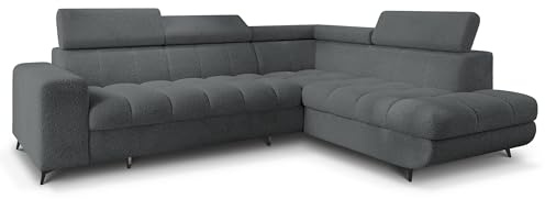 Masseno Ecksofa MORIVA Q R-S mit Schlaffunktion L-Form, Klassisch Sofa mit Bettkasten, Wohnzimmersofa, Couch, Soffa, Bettsofa, Couchgarnitur - Grau, Quelle 92