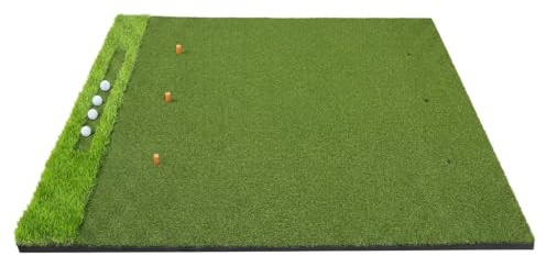 JISADER 30mm Grass Mat, Realistic Artificial Turf Mat with Sphere Holder, Non-Slip EVA Base for Experienced Golfer Mat, Gift for Men, putting Hitting Mat with 10mm, 120x150cm with 30mm long grass