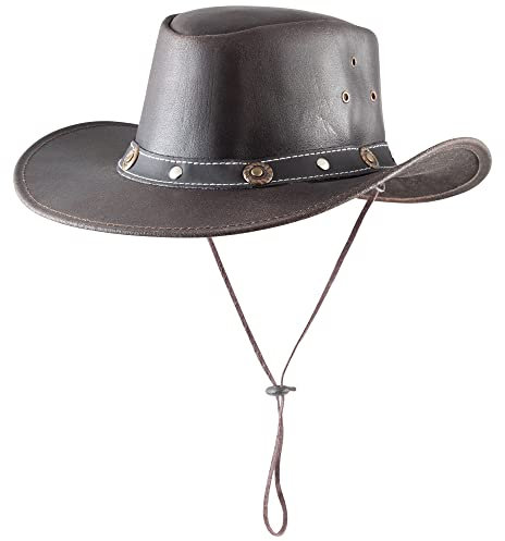 Pfiff 101003 Westernhut Texas, Cowboyhut, Western Cowboy Cowgirl, Rindleder Braun Unisex S (56cm)