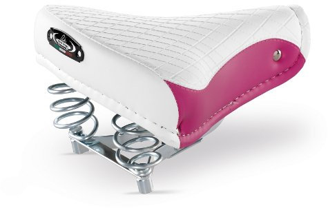 Selle Montegrappa FAHRRADSATTEL CITYSATTEL Leder Damen Herren für CITYRAD BEACHCRUISER HOLLANDRAD in Vintage Retro Look 1750 Export Farbe : Rosa/Weiss - Made in Italy