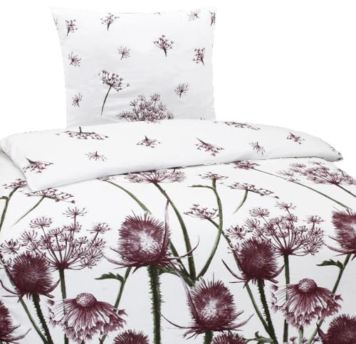 Hochwertige Biber Bettwäsche Baumwolle Blumen Weiß Rot 2tlg. 4tlg. 135x200 80x80 Set 2tlg