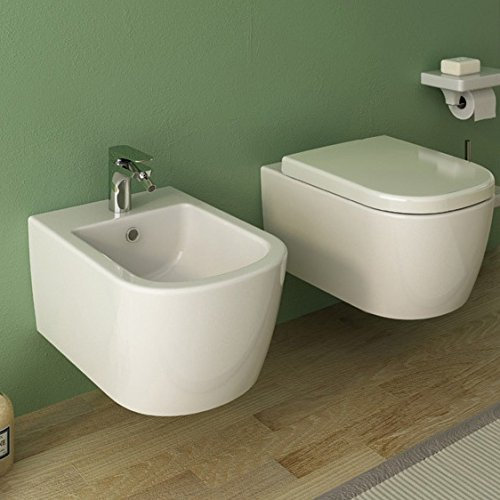 Coppia di Sanitari Vaso + Bidet Sospesi design Faster in Ceramica Bianca
