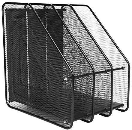 3*Compartiments Boite Etagère de Rangement Bureau Porte-magazines/revues/fichier en Maille Métallique Corbeille à Courrier Organisateur Casier de Stockage Trieur Document Dossier Papier A4 CD Livre