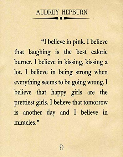 WallBUddy Audrey Hepburn Quote I Believe in Pink Audrey Hepburn Poster Audrey Hepburn Print Famous Quote poster Quotation Poster Book Page Poster (50cm x 70cm, Parchment)