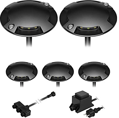 ledscom.de LED Boden-Aufbau-Leuchte Bunda, 4-flammig, für außen, schwarz, befahrbar, kalt-weiß, 5er Set