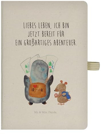 Mr. & Mrs. Panda DIN A5 Baumwoll Notizbuch Pinguin & Maus Wanderer - Geschenk, Wanderlust, Eintragebuch, wandern, Notizheft, Roadtrip, Skizzenbuch,